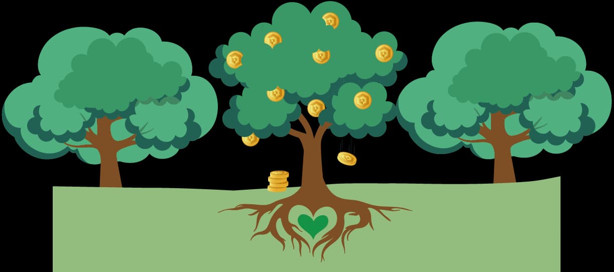 Treuepunkte-Baum mit Herzwurzeln
